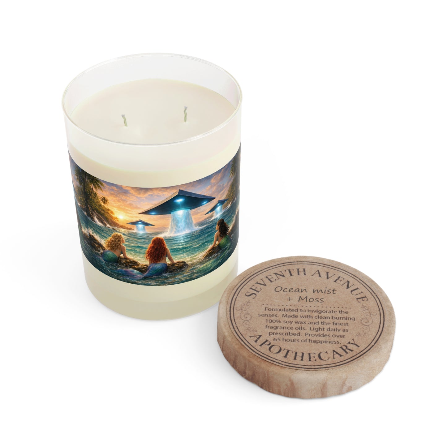UFOs & Mermaid Scented Candle - 11oz Full Glass, Tropical Decor