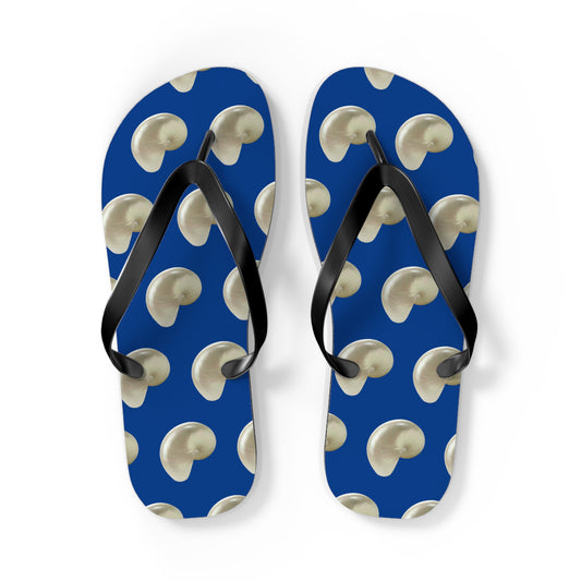 Flip Flops - White Nautilus Shell, navy blue