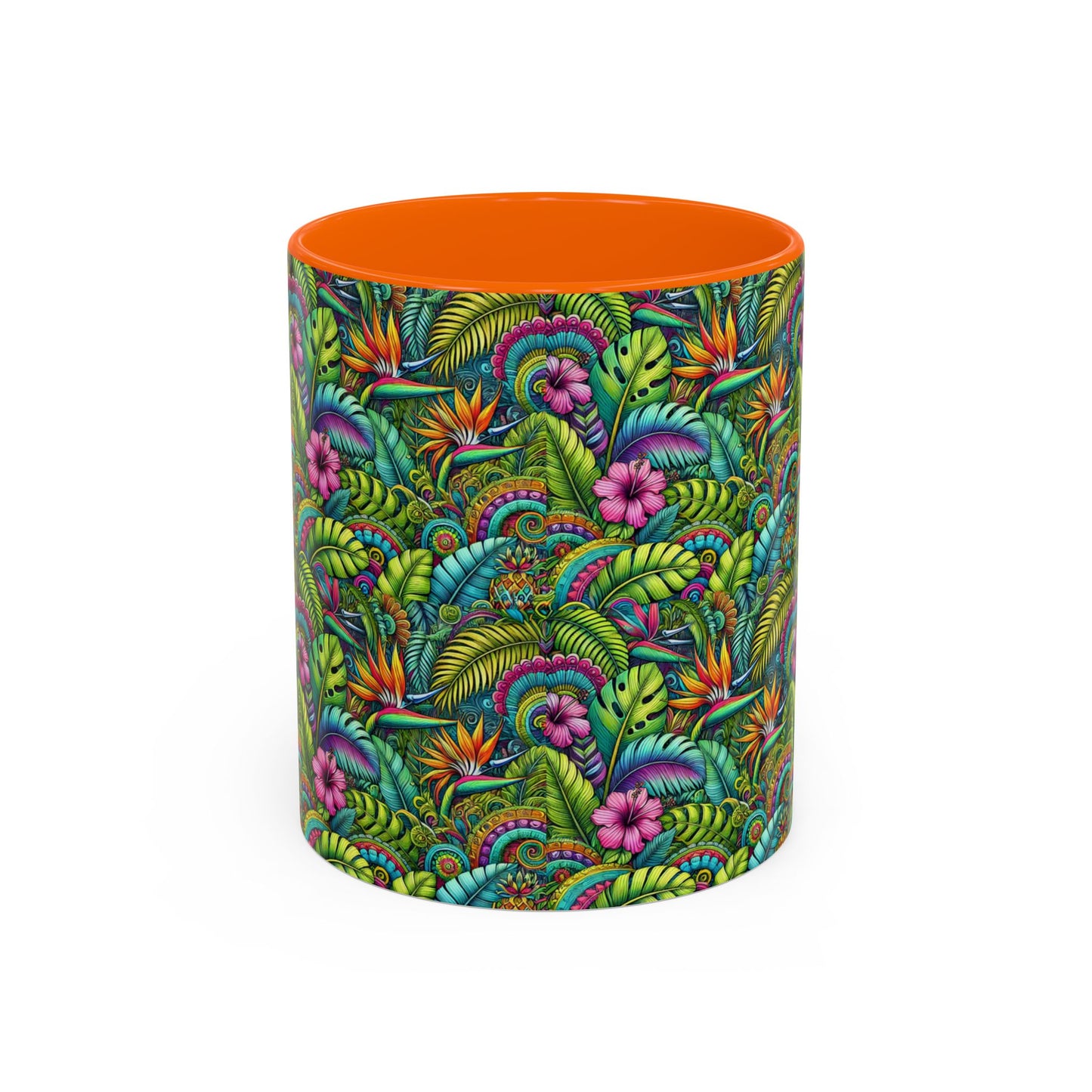 Accent Color Coffee Mug (11, 15oz), Rainforest Blooms, Various Colors