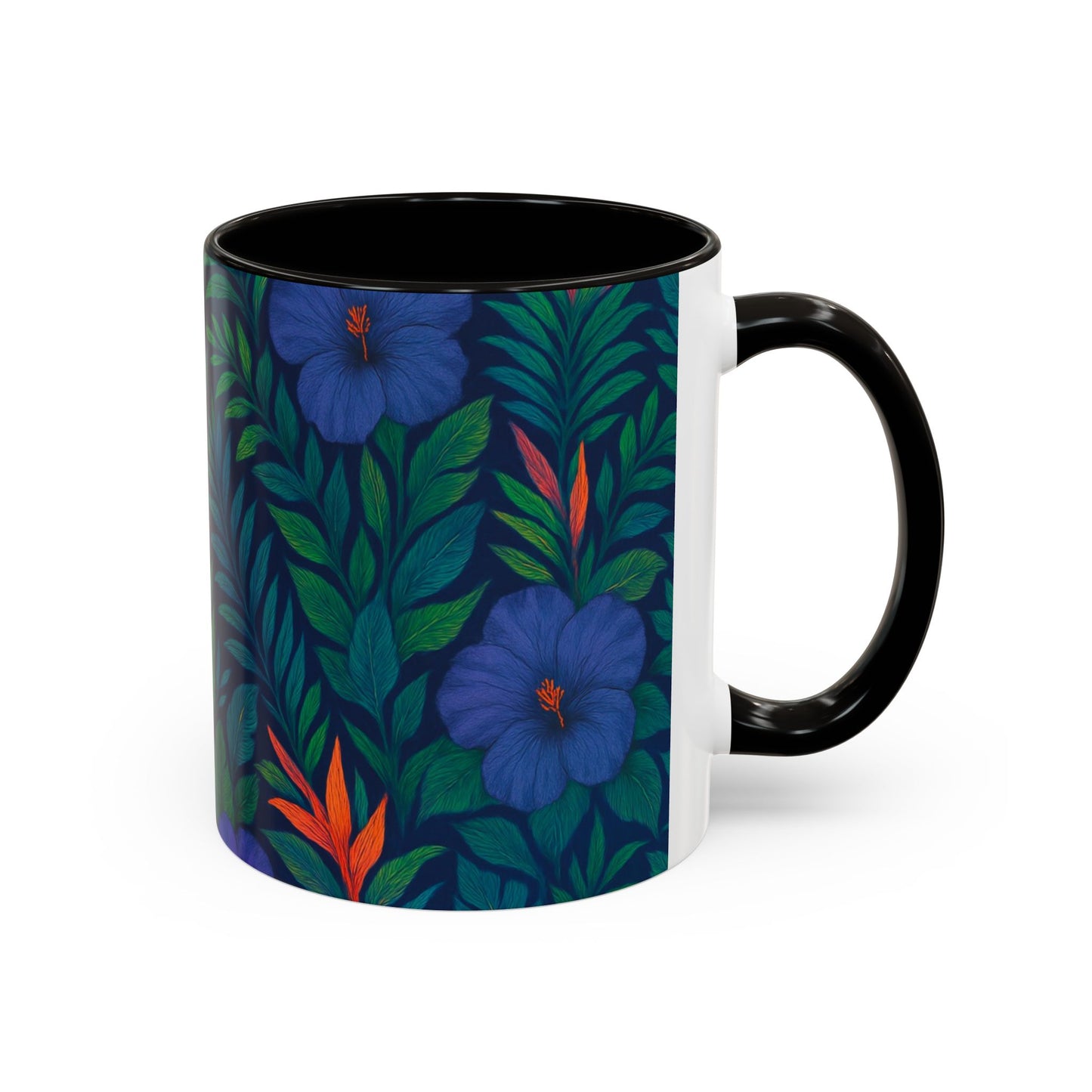Vibrant Floral Coffee Mug - 11oz & 15oz / Midnight Flower Coral