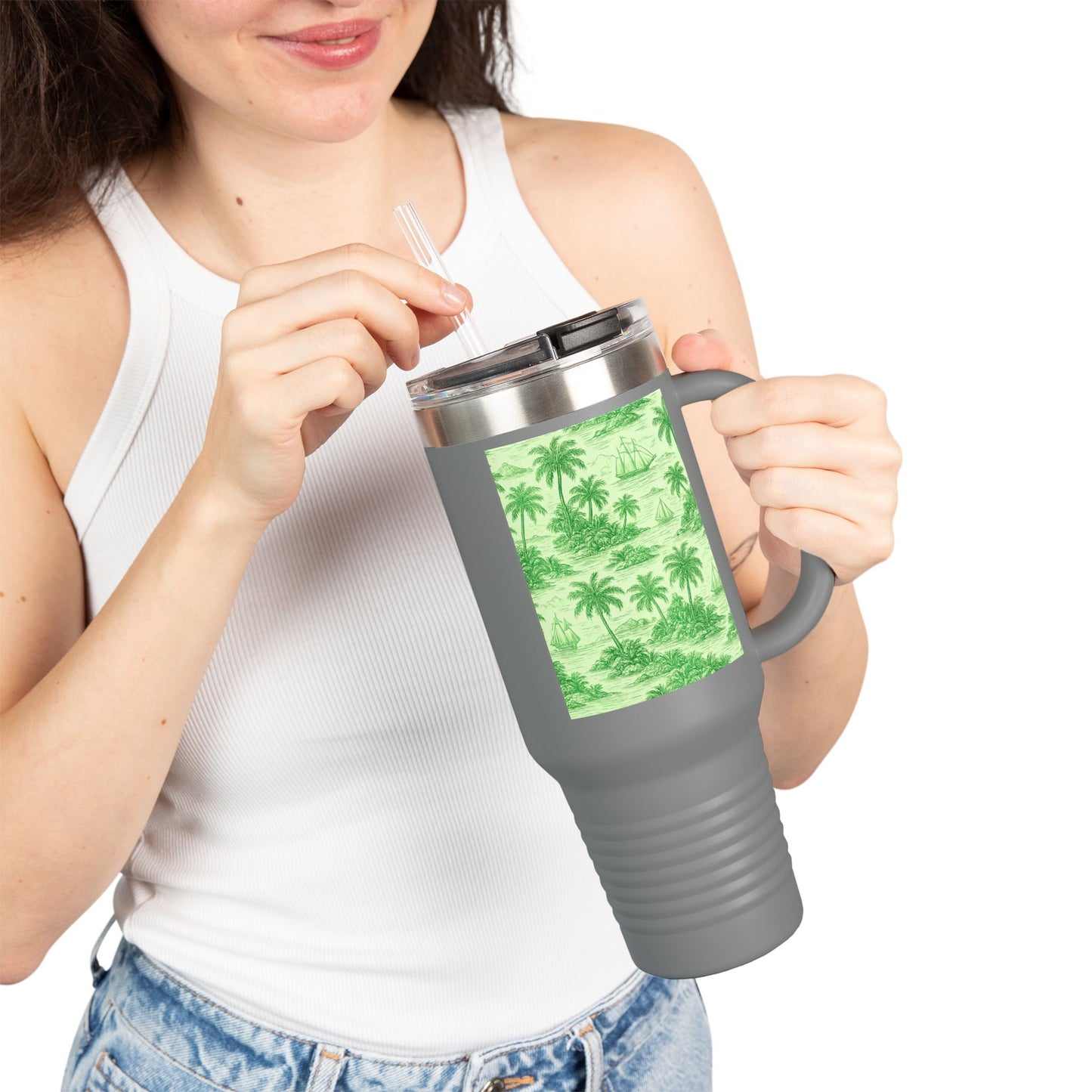 Insulated Travel Mug, 40oz / Faraway Toile/Green - Perfect for Outdoor Adventures