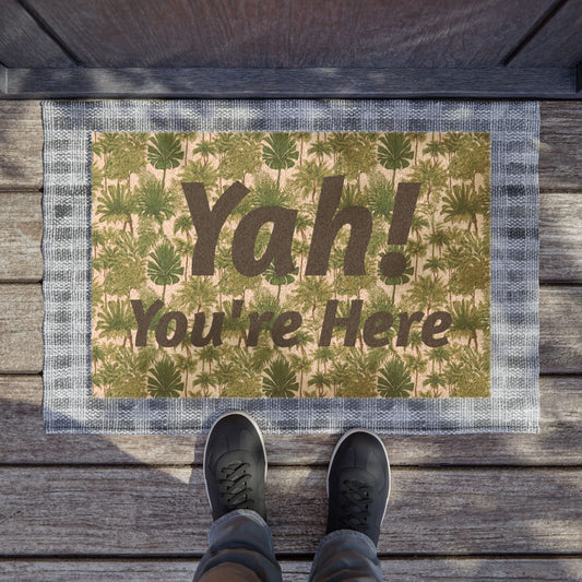 Tropical Palms Doormat - Vibrant Coconut Fiber Entrance Mat / "Yah! You're Here"