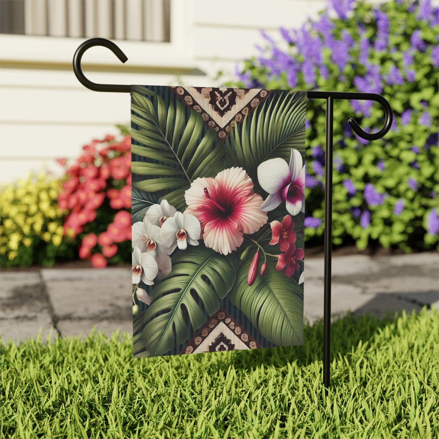 Tropical Garden Flag - Perfect for Outdoor Decor / Tiki Orchids
