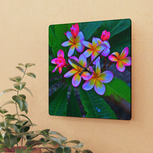 Acrylic Wall Clock, Hawaiian Flowers