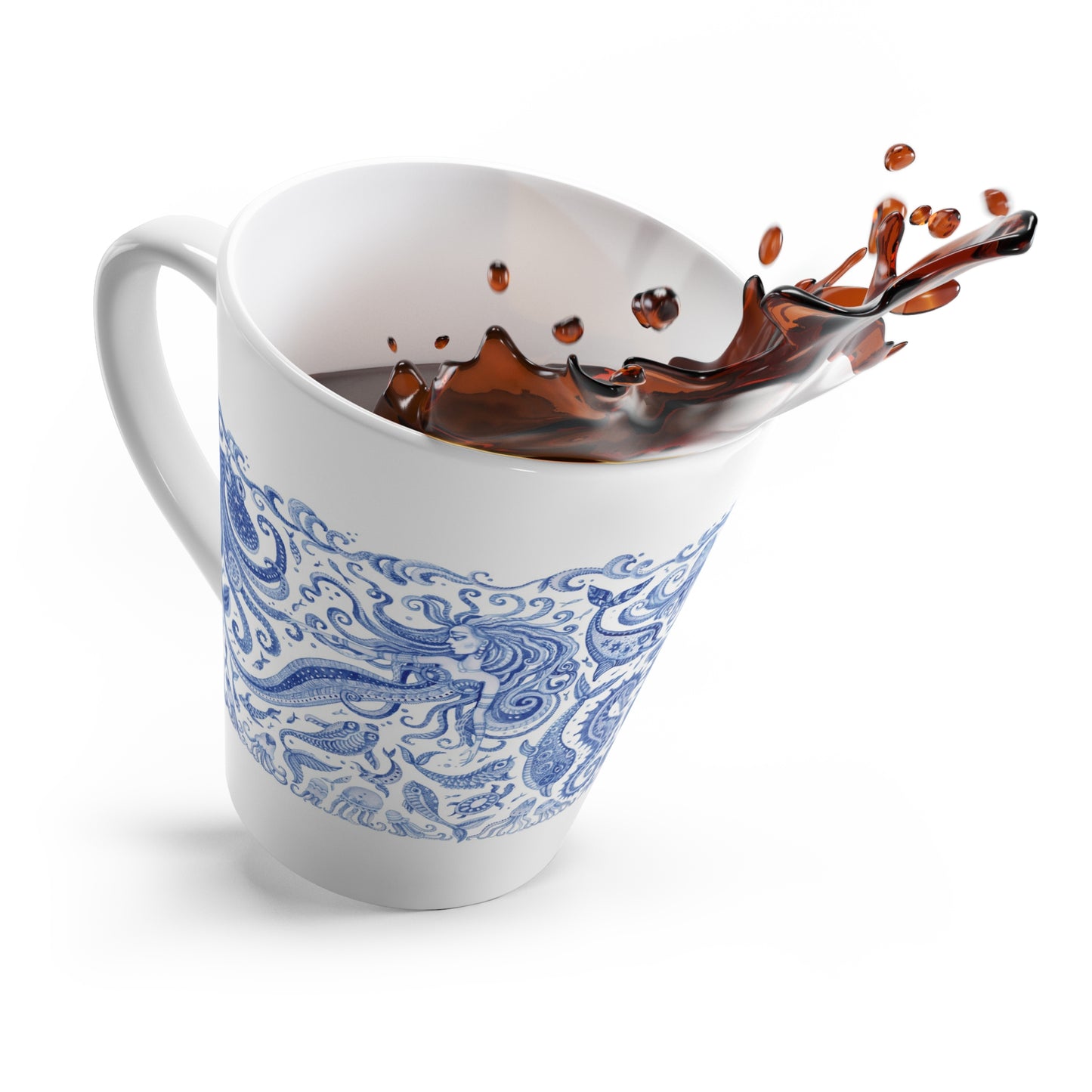 Latte White Mug - Perfect for Coffee Enthusiasts / Mermaid Kingdom, Blue