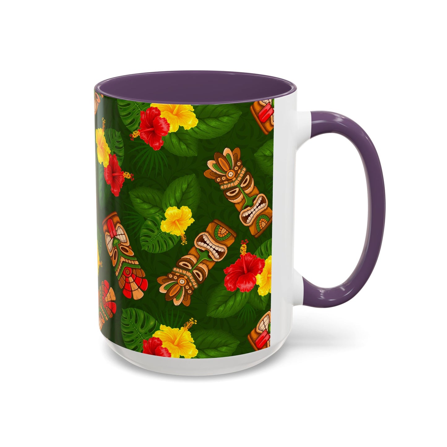 Accent Coffee Mug (11, 15oz), 8 Colors - Tiki Hibiscus Garden