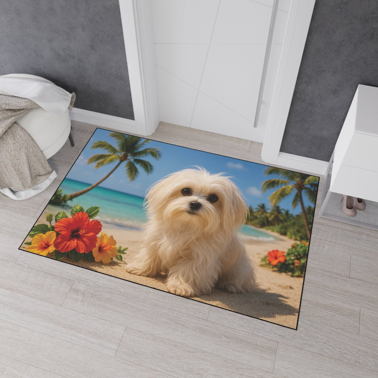 Heavy Duty Floor Mat, 5 Sizes – Tropical Area Rug for Home Décor / Puppy Ariel