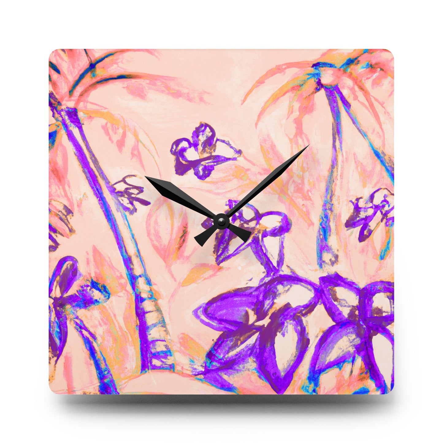 Acrylic Wall Clock / Tropical Doodles, Peach