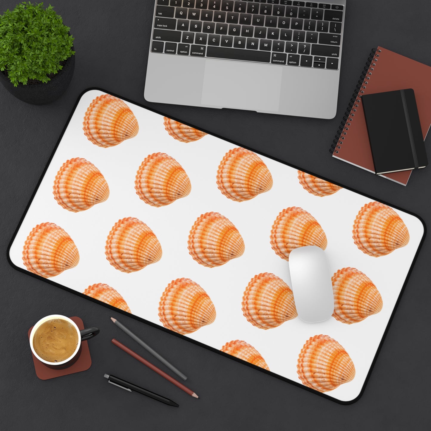 Tropical Mouse Pad/Desk Mat, 3 Sizes - Seashell Design, Perfect for Home Office / Orange Scallop, White