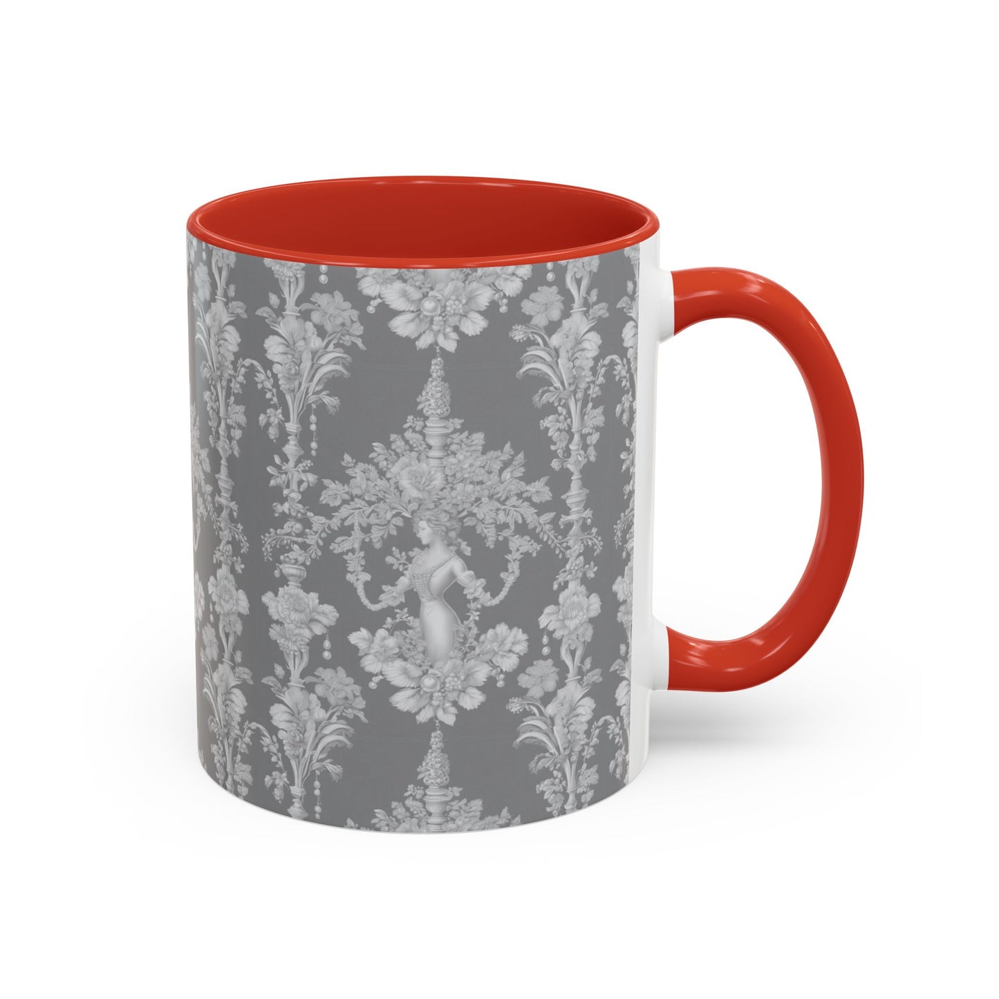 Accent Coffee Mug (11, 15oz), Pearl Lady Toile/Slate Repeat, Various Colors