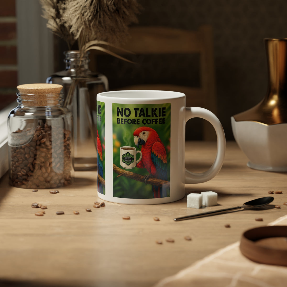 Jumbo Mug, 20oz, No Talkie Before Coffee | Tropical Coffee Cup