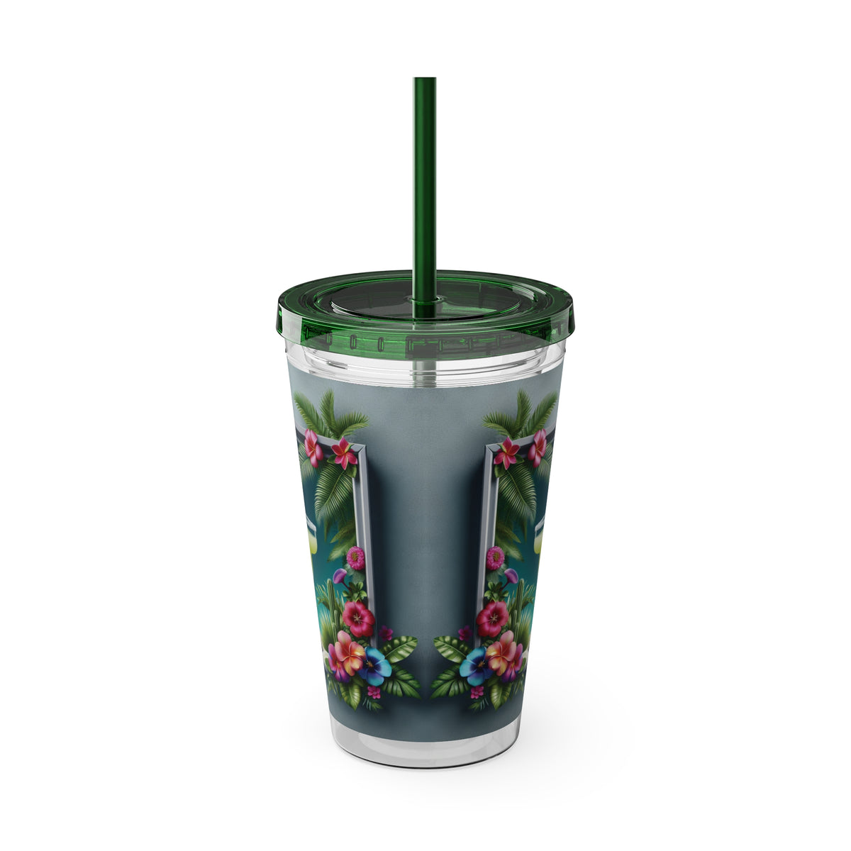 Tropical Tumbler with Straw | 16oz Colorful Travel Cup / Tropical Margarita