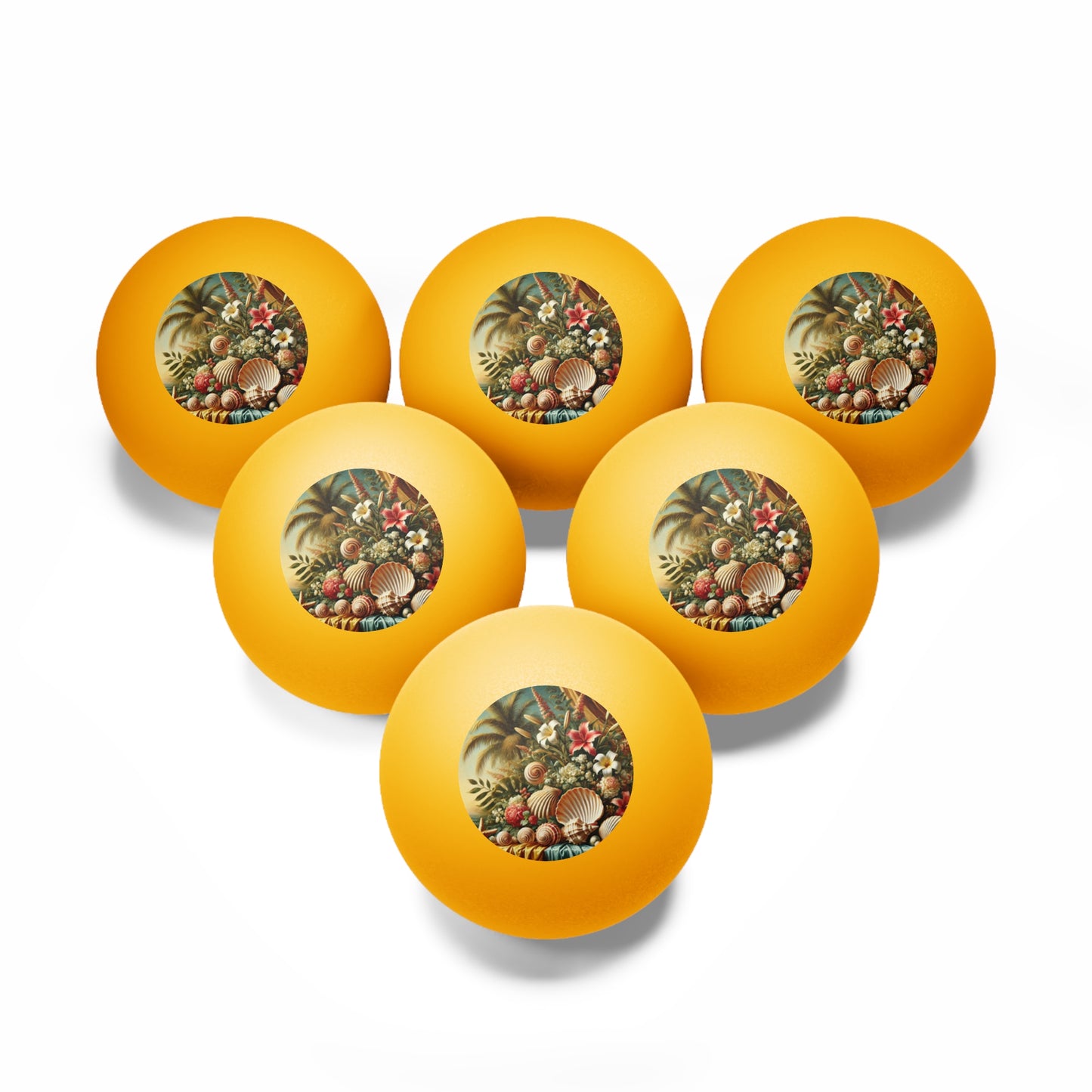 Tropical Paradise Ping Pong Balls - 6 Pack with Shells and Flowers