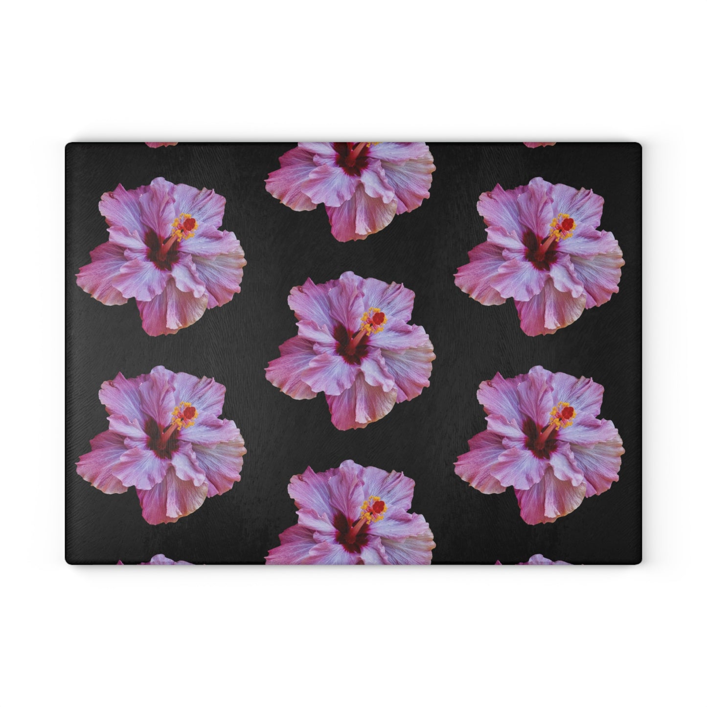 Glass Cutting Board, 2 sizes - Real Purple Hibiscus/Black