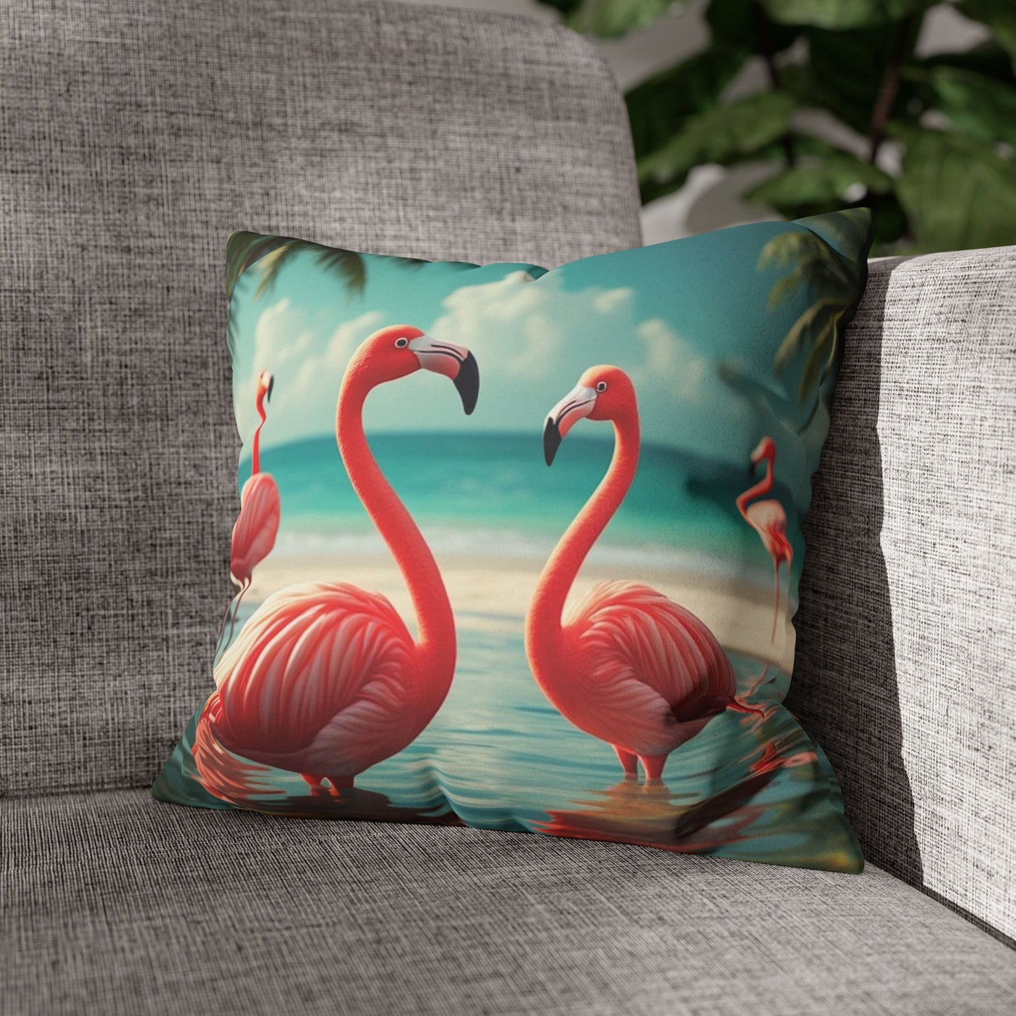 Faux Suede Square Pillowcase - Morning Dip Flamingos