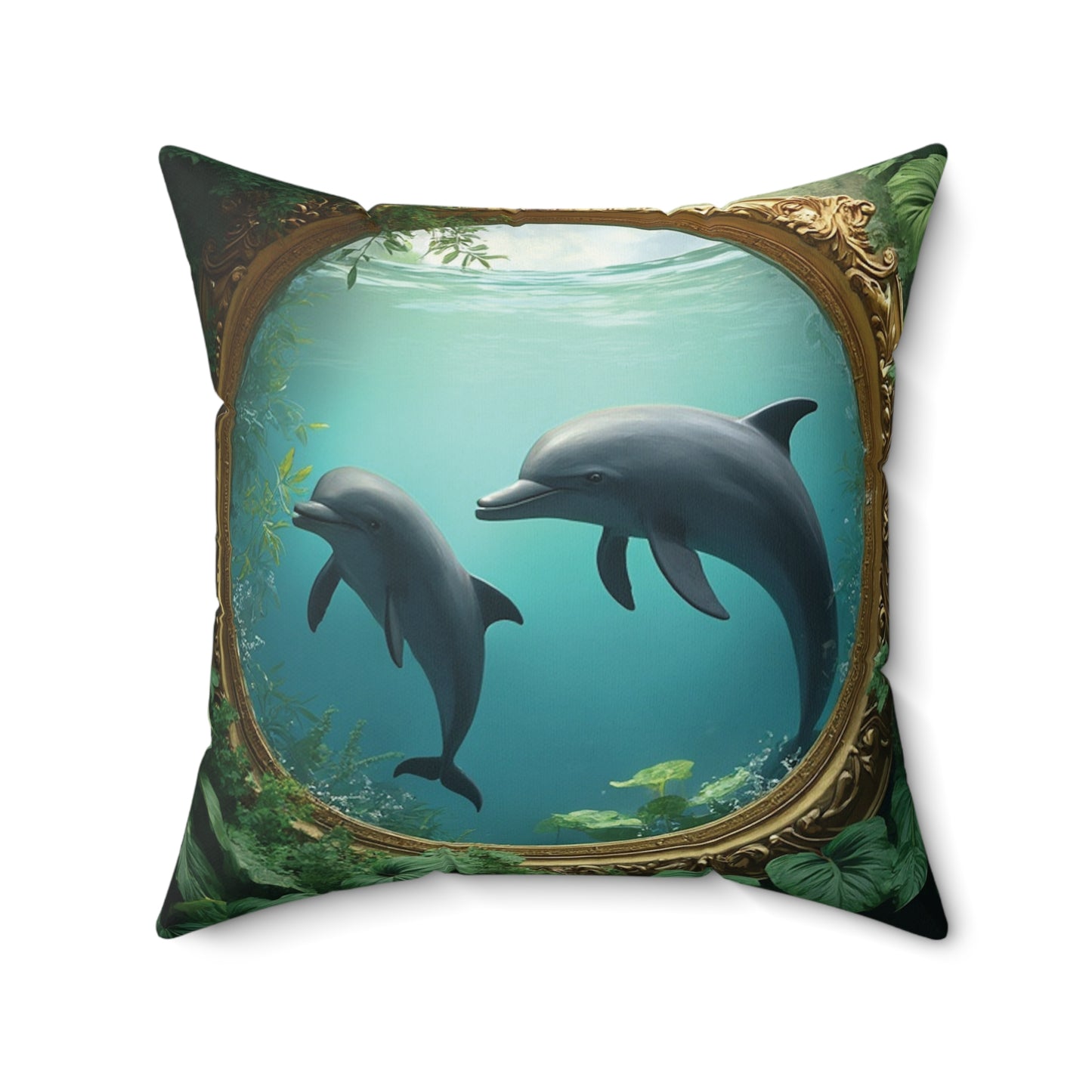 Decorative Pillow - Accent Cushion, 4 Sizes / Framed Dolphins