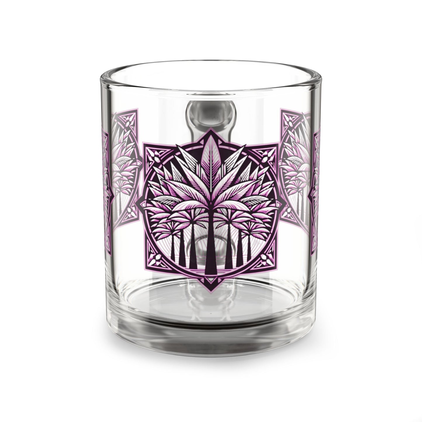 Tropical Glass Mug - 10oz Coffee Cup / Deco Palms, Pink