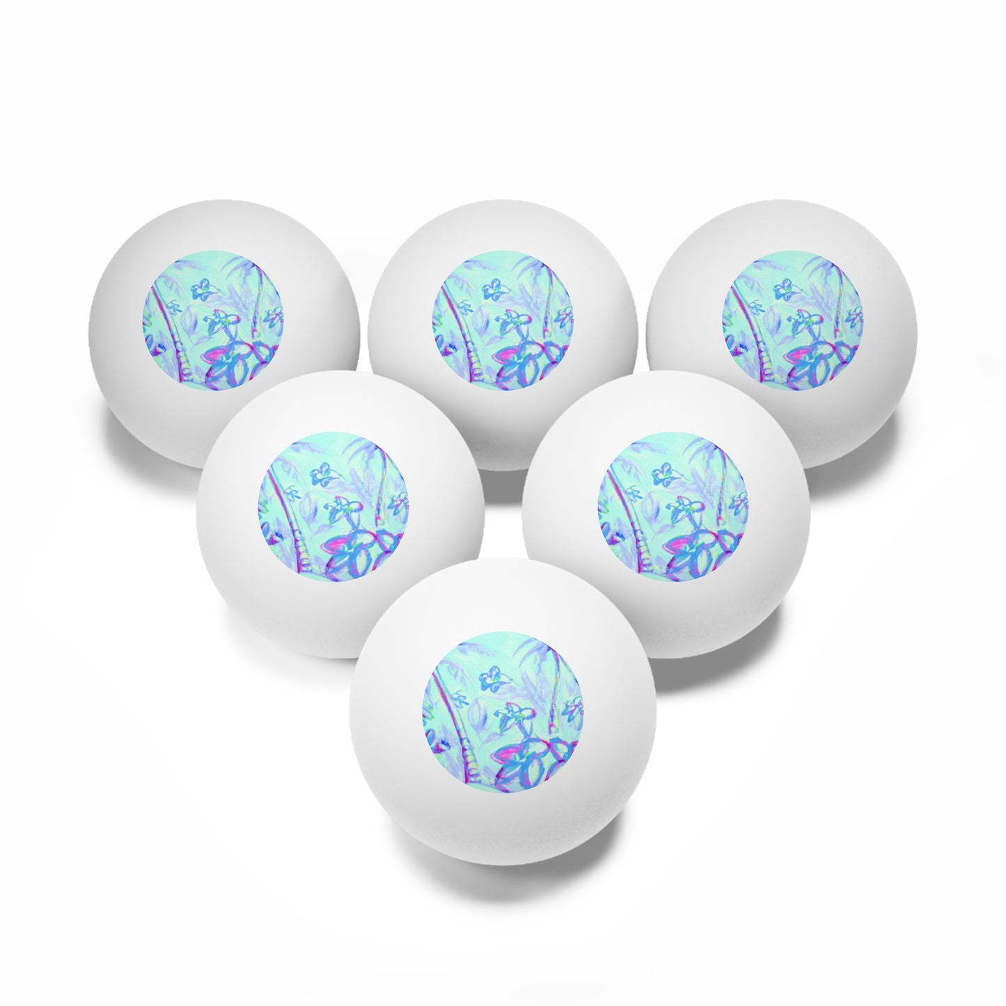 Tropical Paradise Ping Pong Balls - 6 Pack with Tropical Doodles, Blue