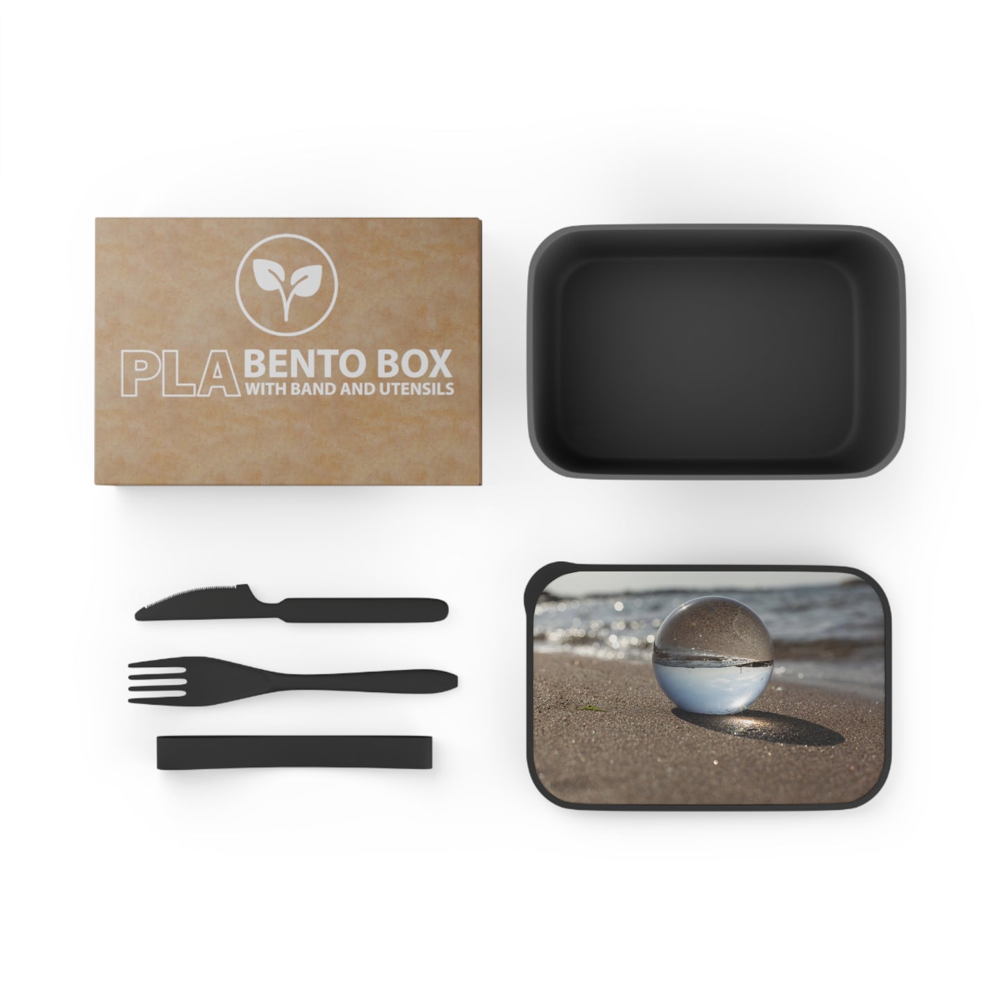 Bento Box with Utensils - Crystal Ball on Smooth Beach