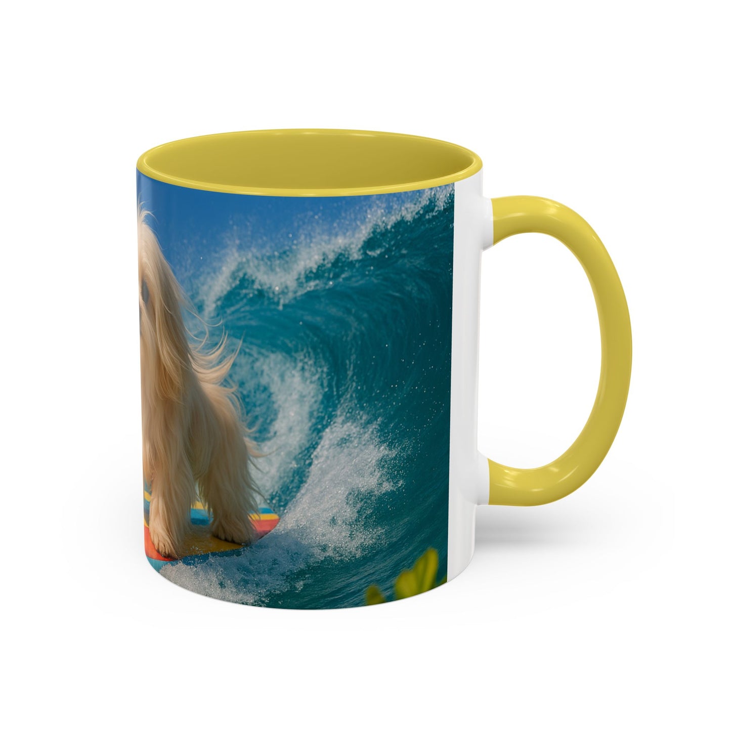 Vibrant Beach Coffee Mug - 11oz & 15oz / Puppy Ariel the Dog Surfer