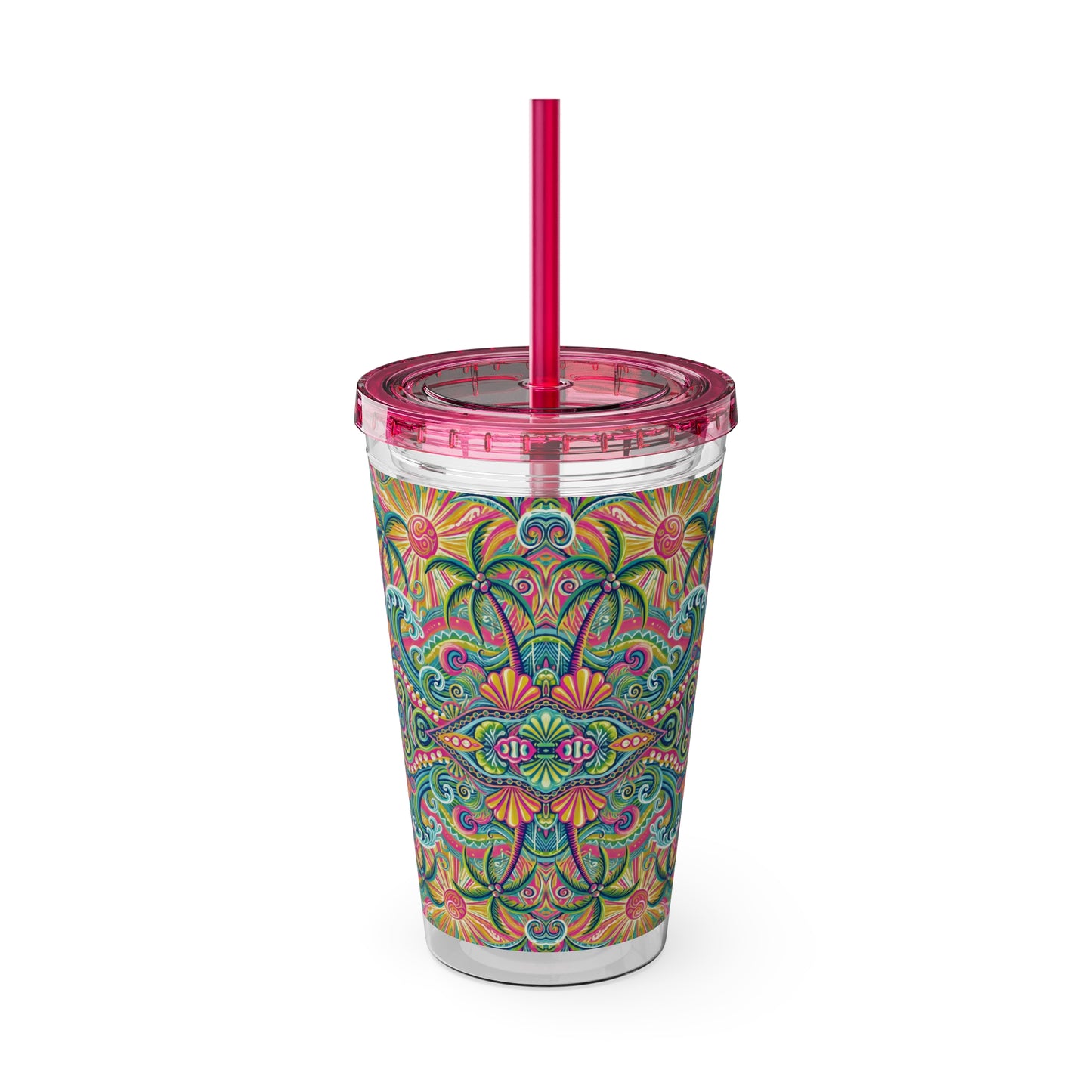 Tropical Tumbler with Straw | 16oz Colorful Travel Cup / Kaleido Bay