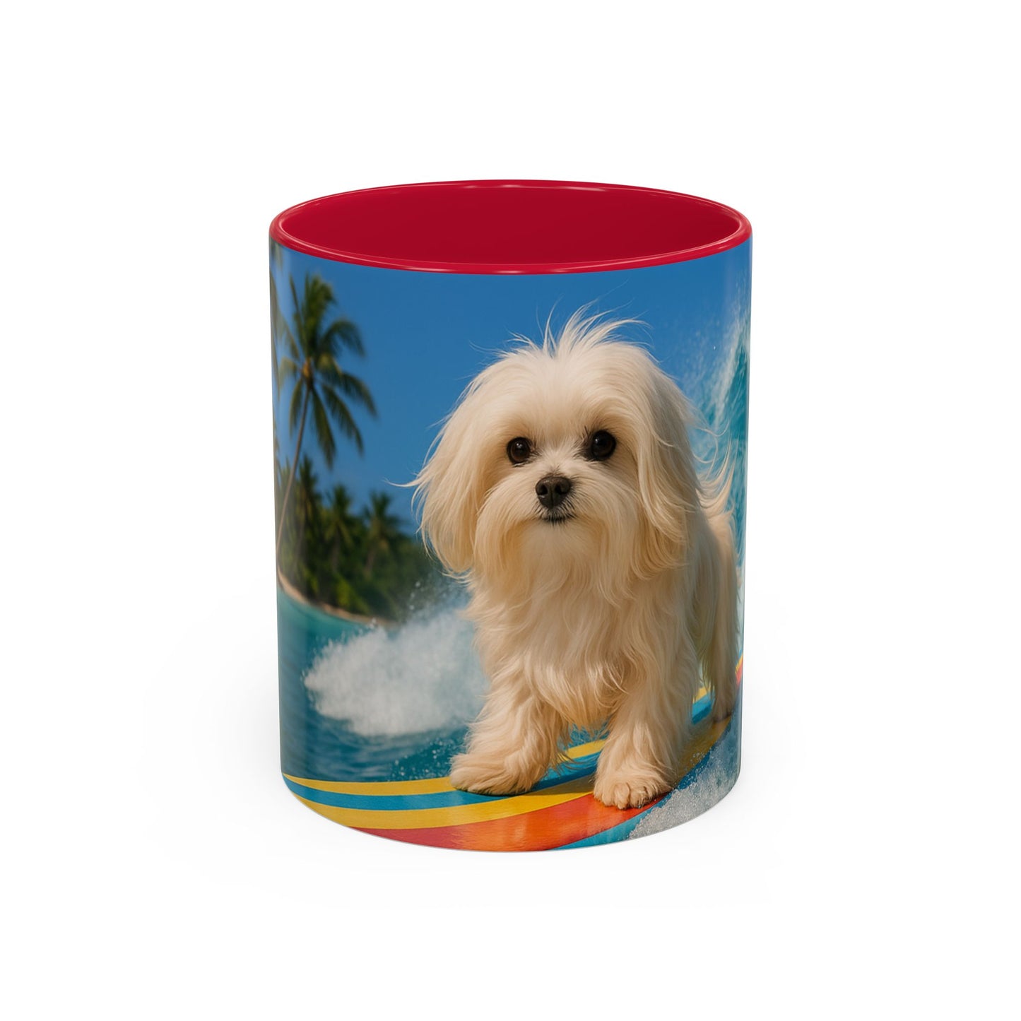 Vibrant Beach Coffee Mug - 11oz & 15oz / Puppy Ariel the Dog Surfer
