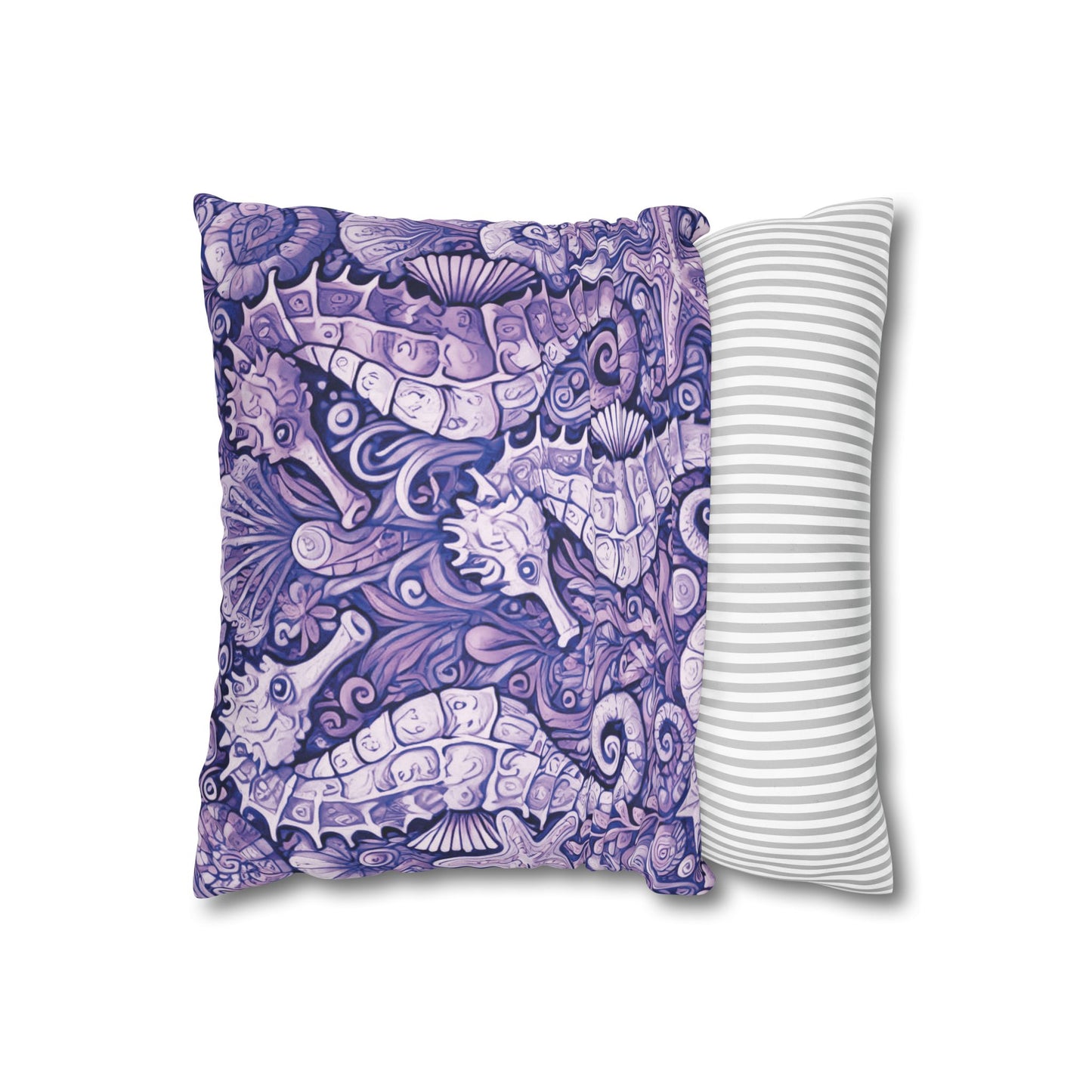 Faux Suede Square Pillowcase - Seahorse Trio, Amethyst