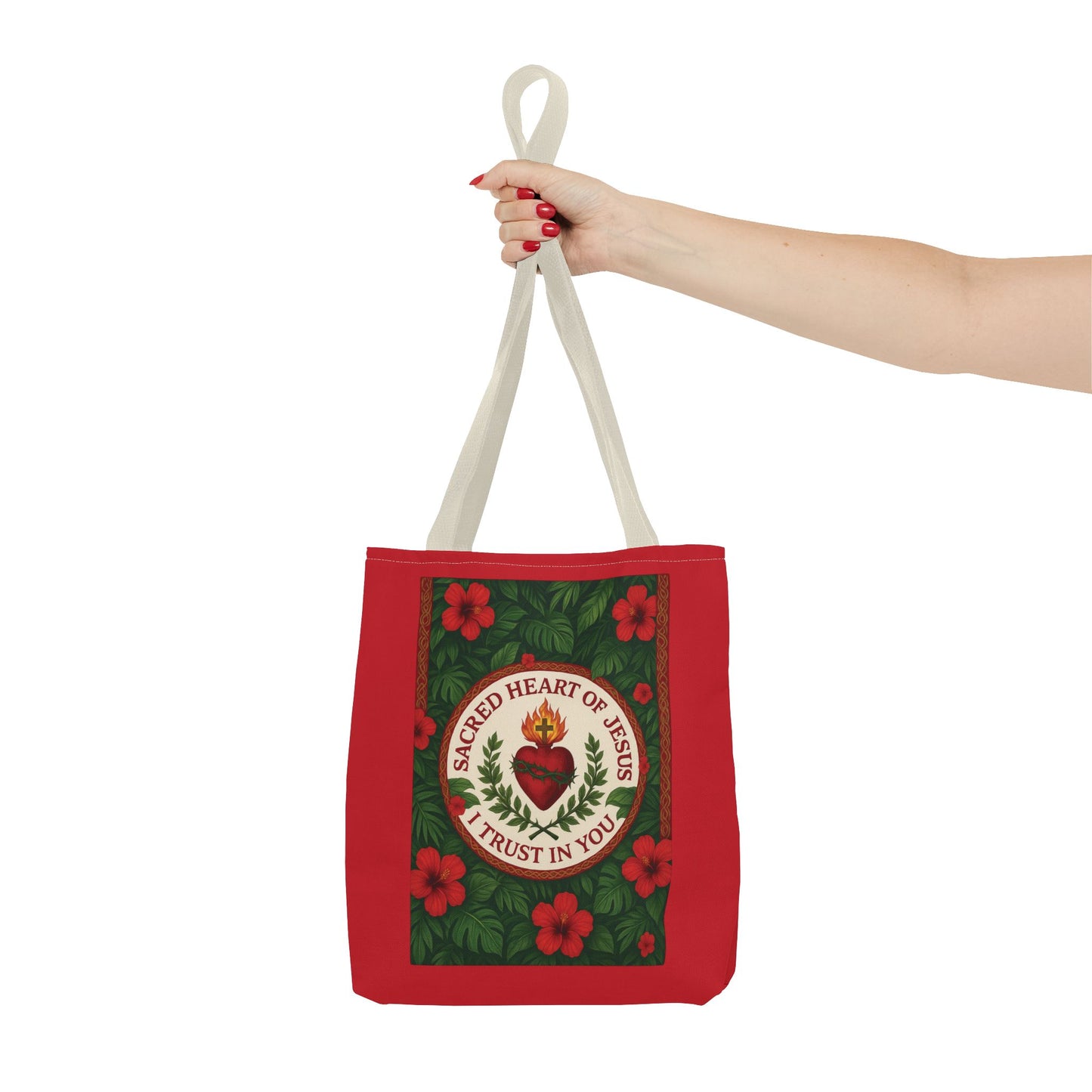Religious Tote Bag - 3 Sizes / Sacred Heart of Jesus Prayer, Red