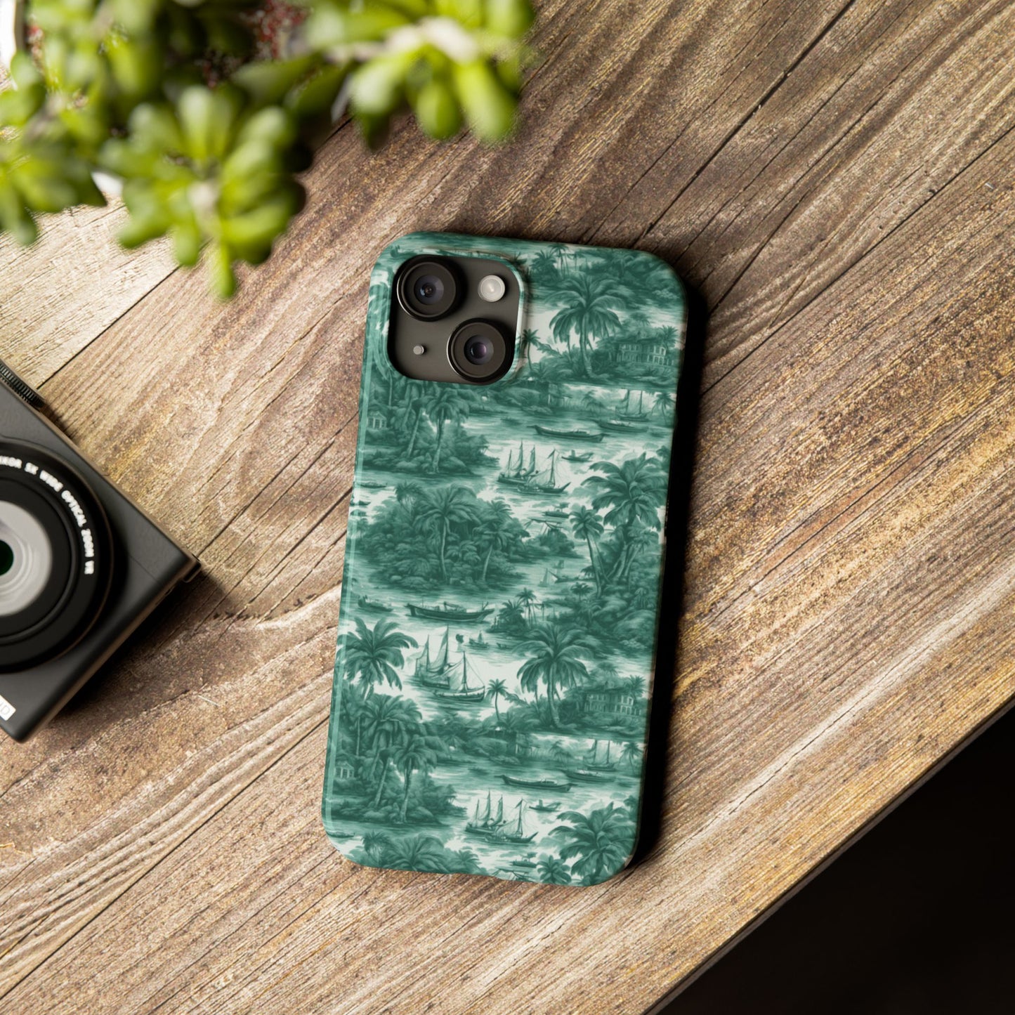 Slim Phone Cases - Tropical Toile #1, evergreen