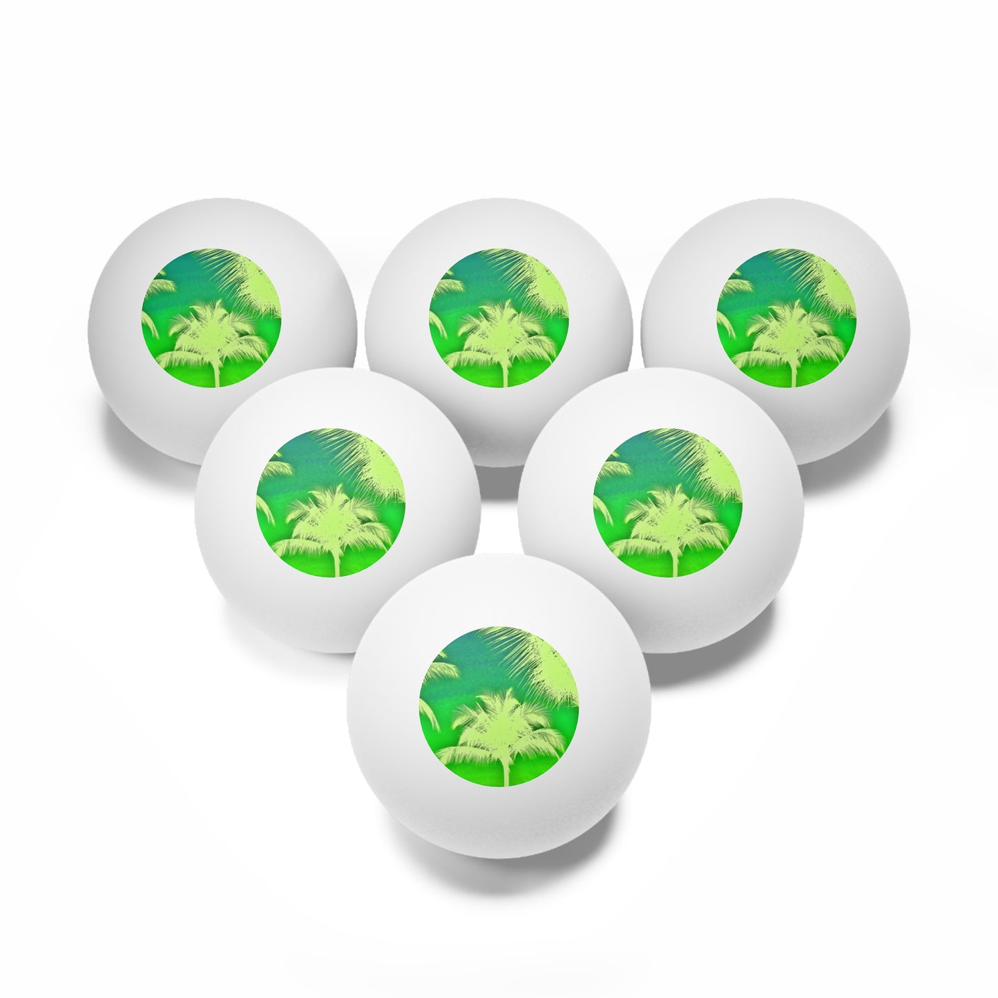 Tropical Paradise Ping Pong Balls - 6 Pack with Palm Glow Green