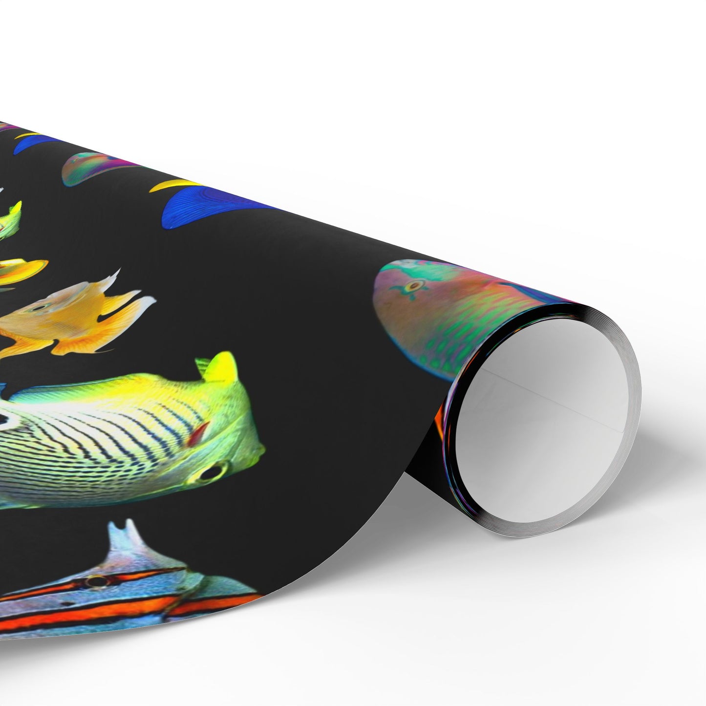 Wrapping Paper - Tropical Gift Wrap for All Occasions, 3 Sizes/2 Finishes / School of Fish, Black