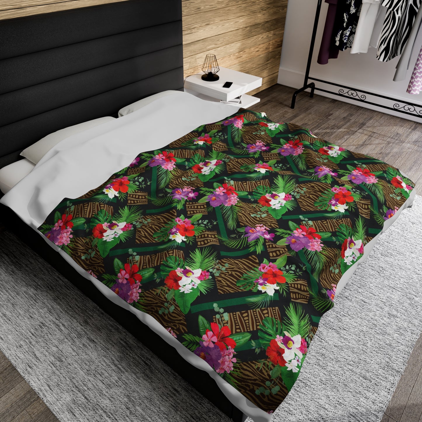 Tropical Tiki Orchids Velveteen Plush Blanket - Cozy Home Decor for Nature Lovers