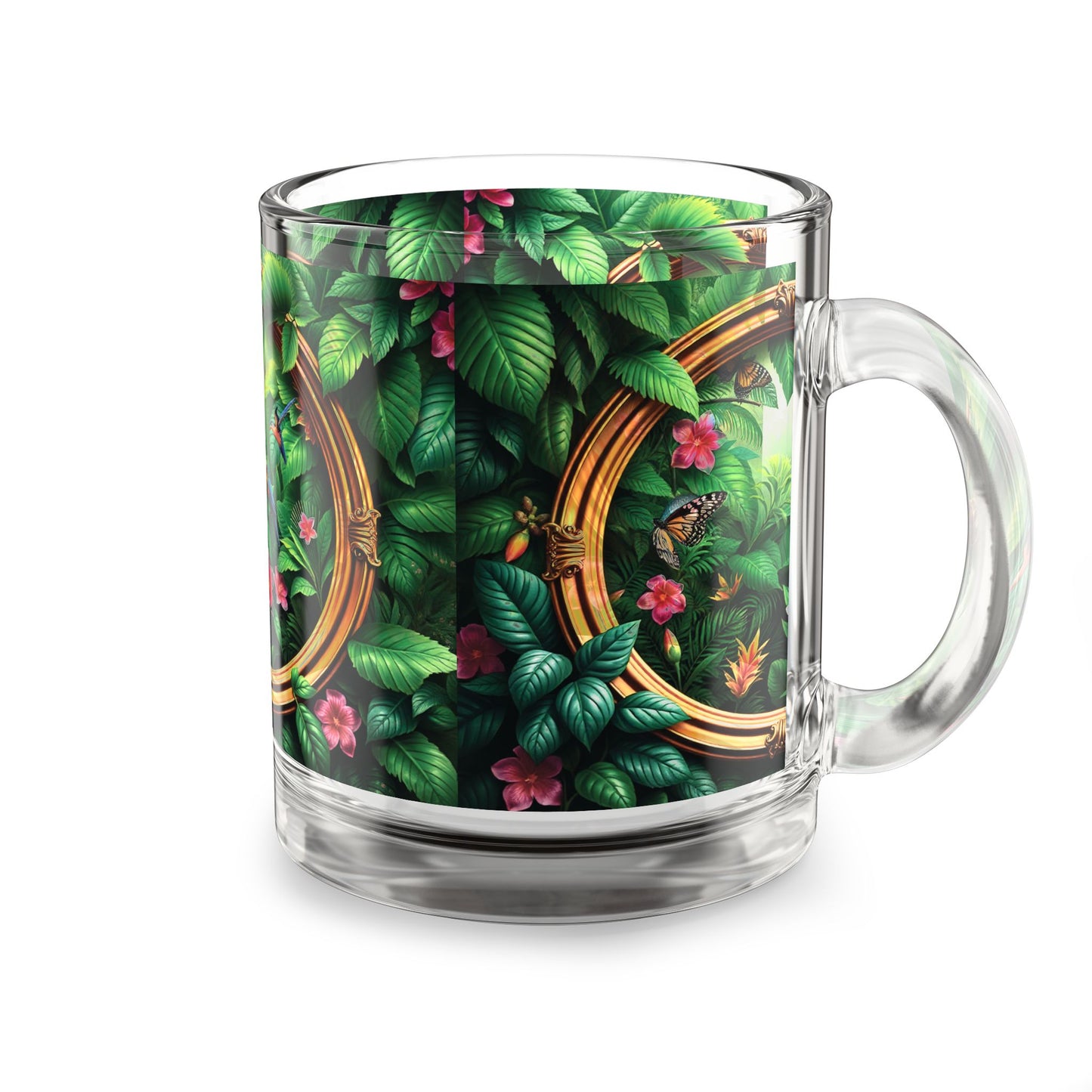 Tropical Glass Mug - 10oz Coffee Cup / Framed Rainforest