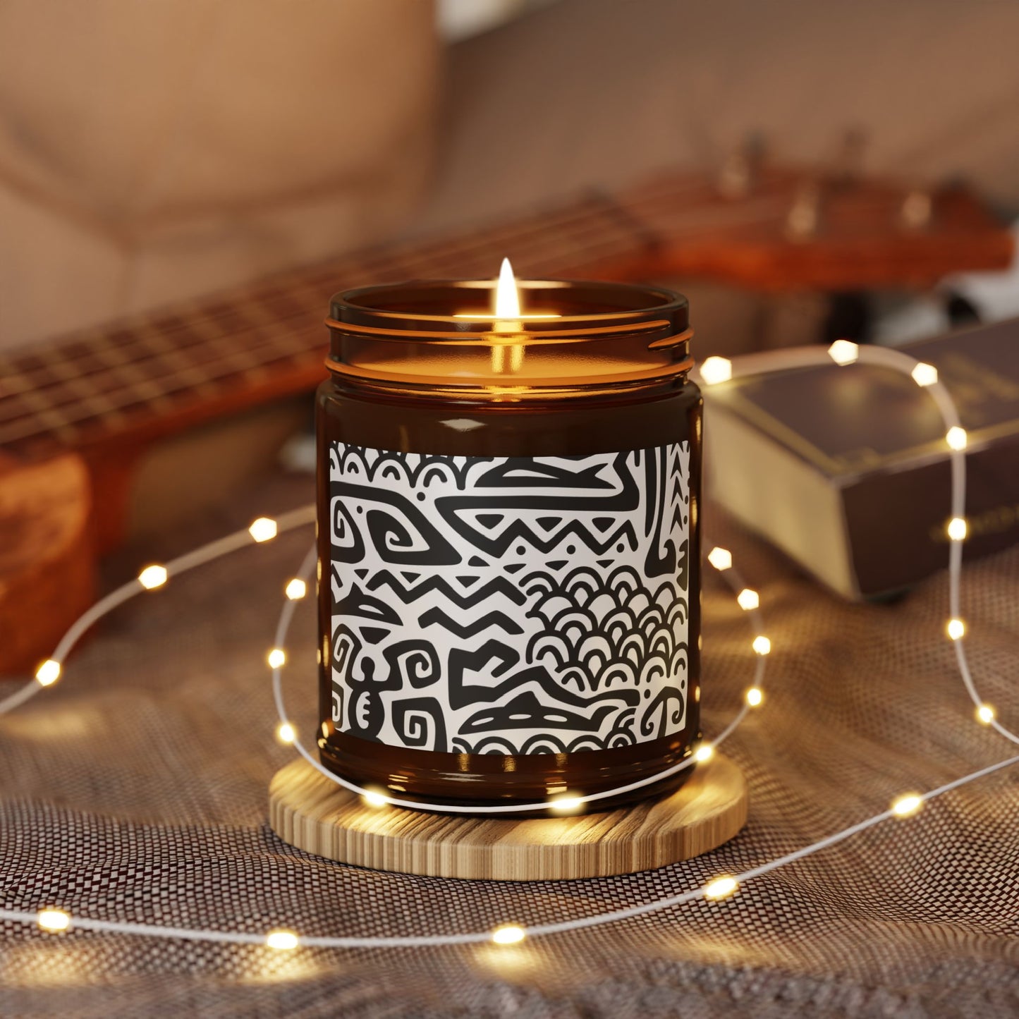 Scented Soy Candle (Multi-Size, Amber Jar) - Tiki Aztec Black