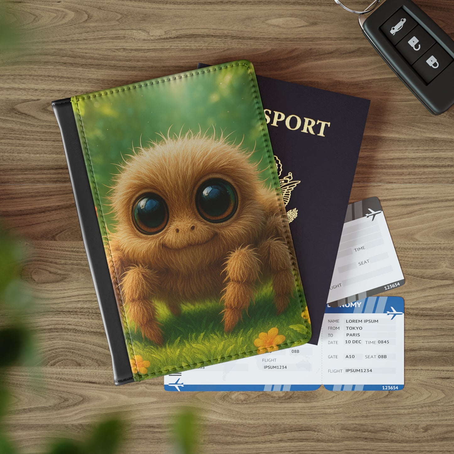 Tropical Passport Cover, Faux Leather - RFID blocking for travel security / Rainforest Baby Spider