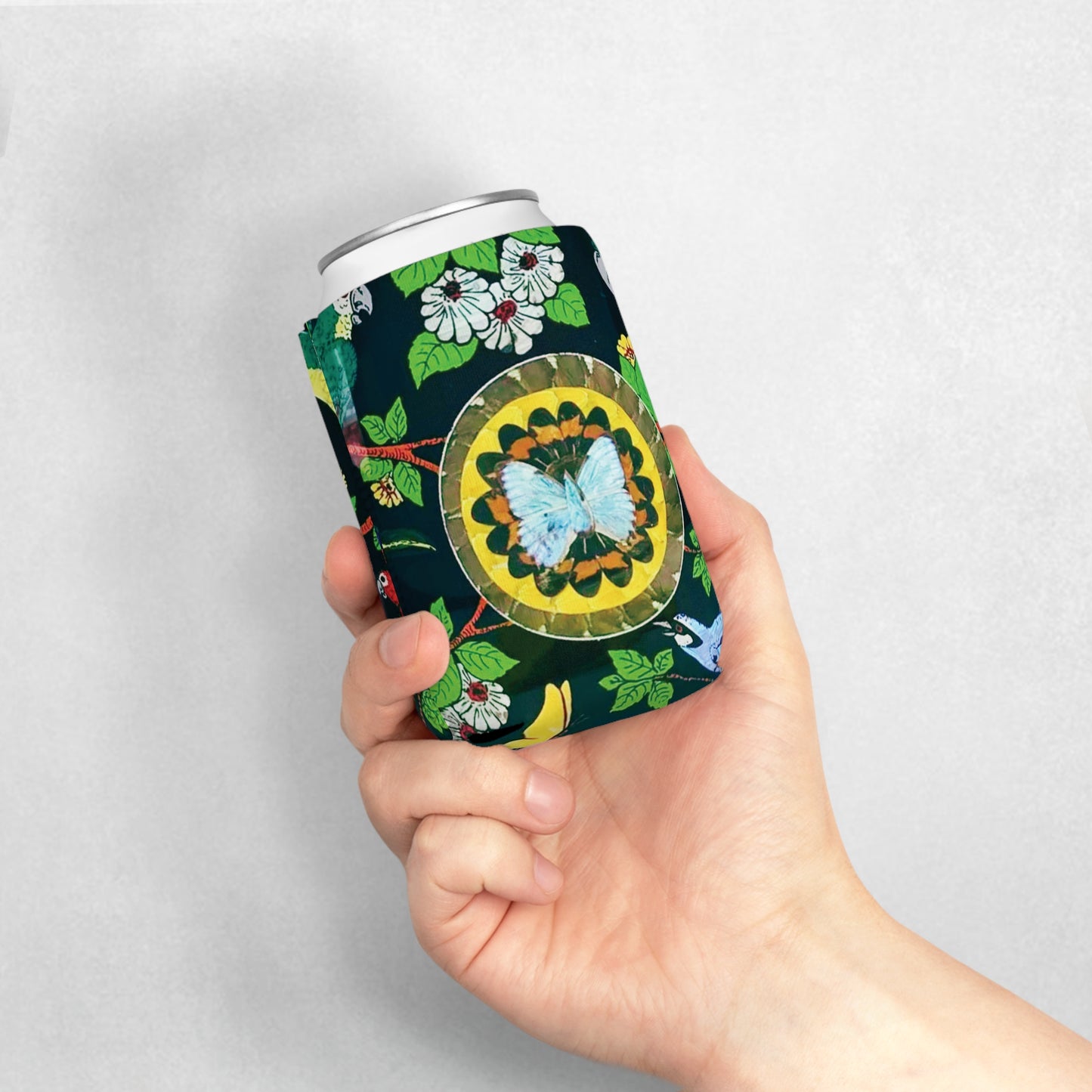 Parrots and Butterflies/Real Wing Art Can Cooler Sleeve - Perfect for Outdoor Picnics