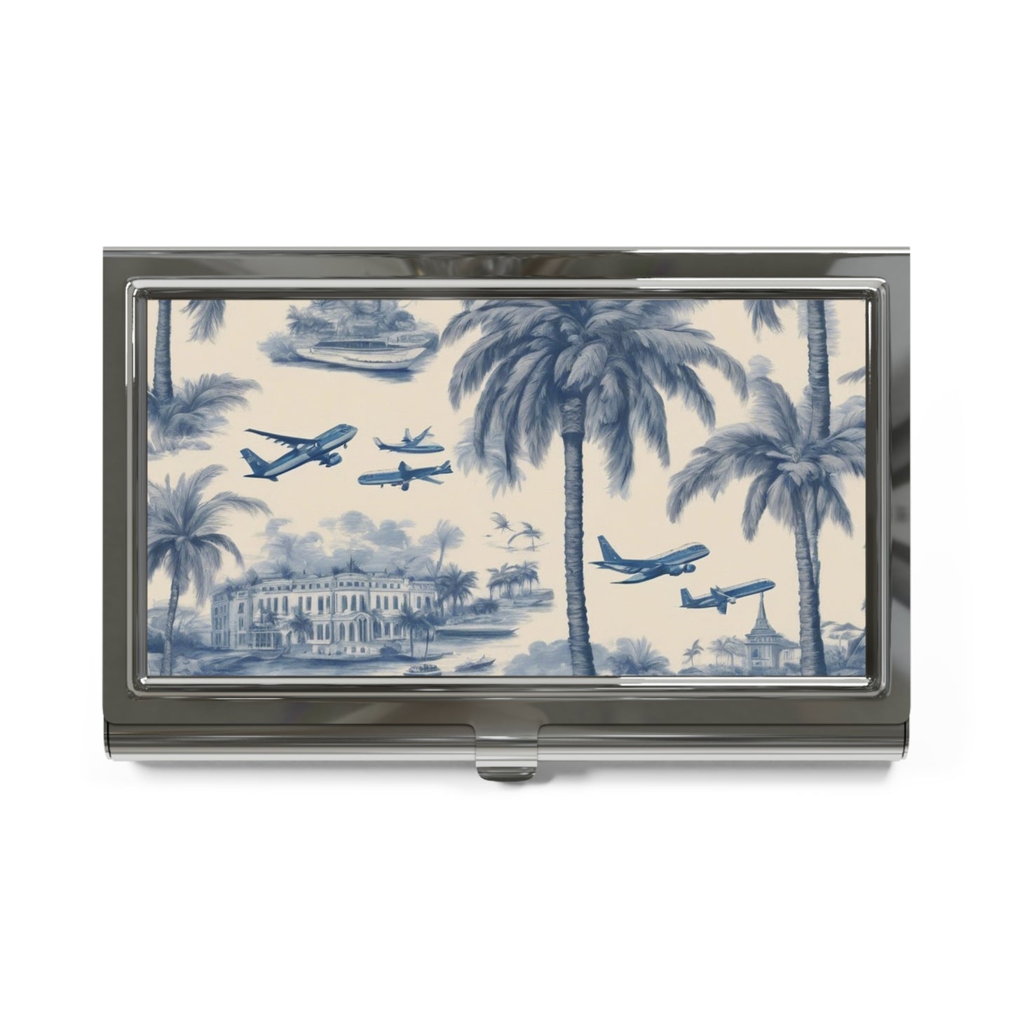 Business Card Holder/Case - Tropical Travel Toile, Blue