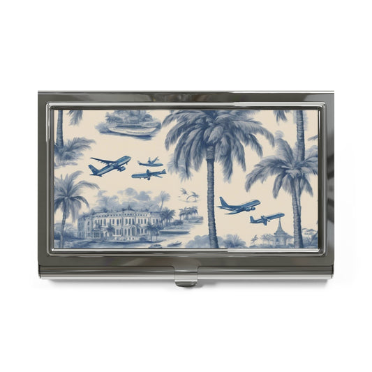 Business Card Holder/Case - Tropical Travel Toile, Blue