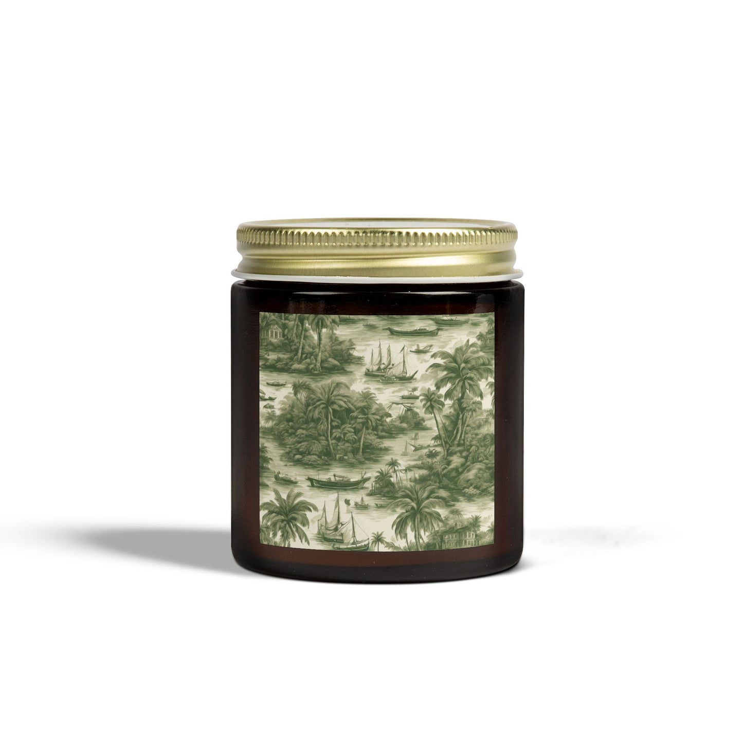 Scented Candles, Coconut Apricot Wax (4oz, 9oz) - Tropical Toile #1, Green