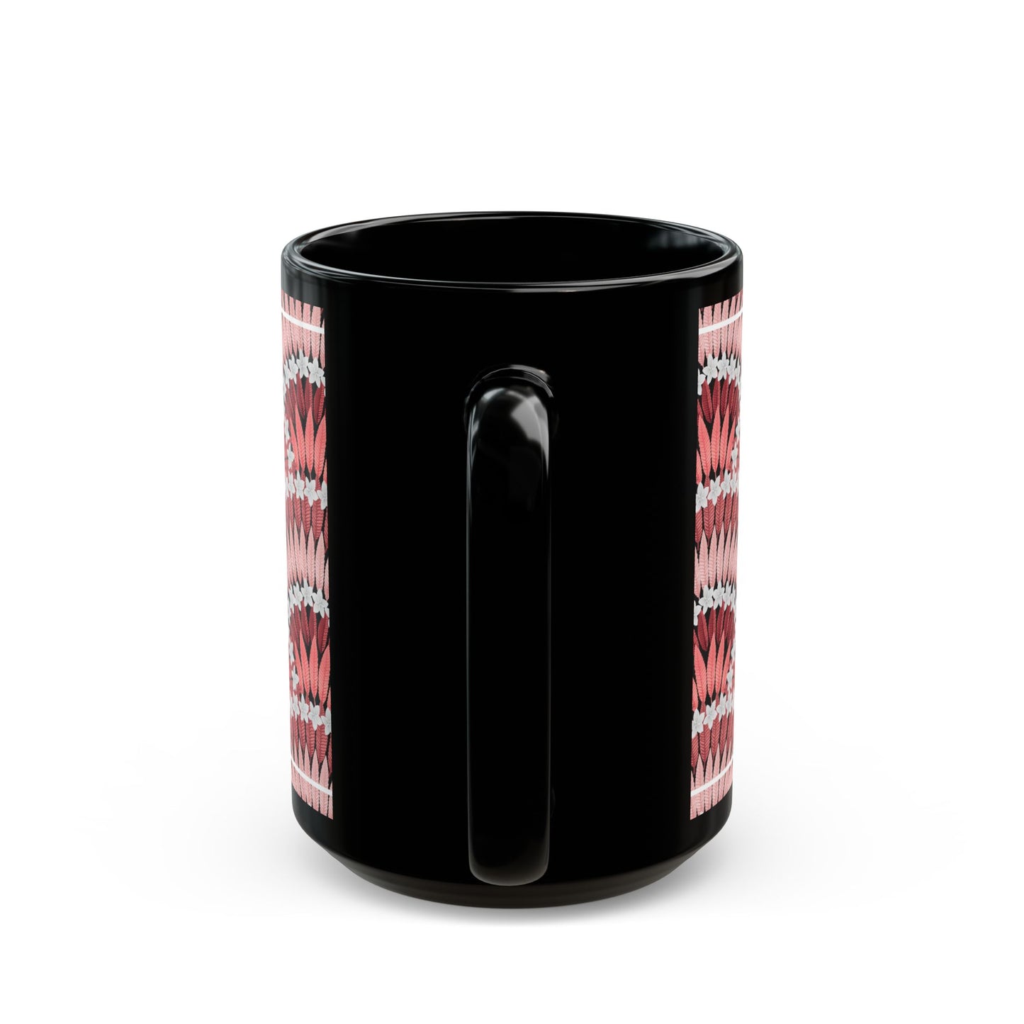 Red Plumeria and Palms Black Coffee Mug