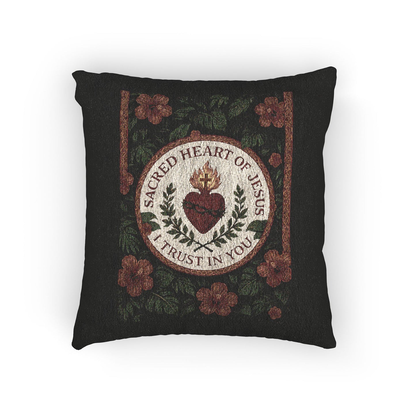 Religious Woven Pillow, 17"W x 18"L - Sacred Heart of Jesus Prayer, Black