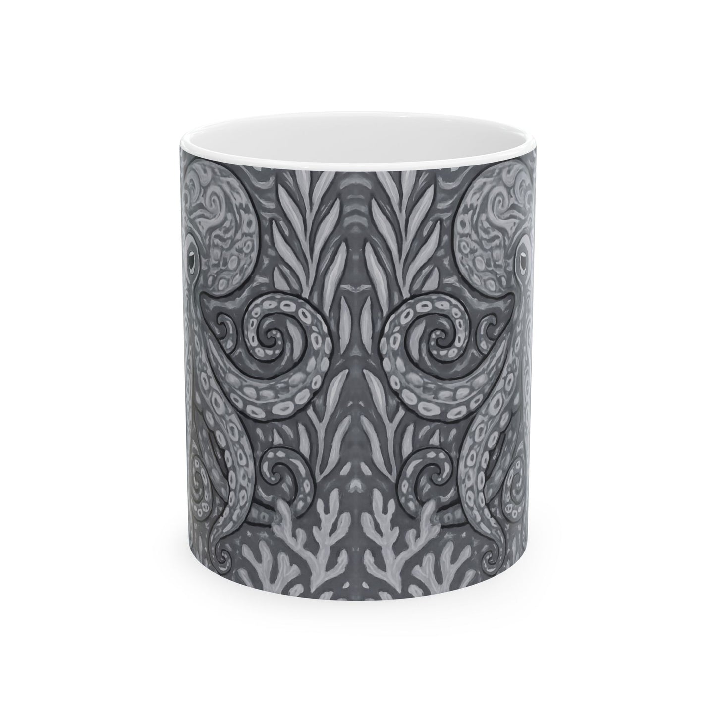Ceramic White Mug - 11oz & 15oz, Noir Octopus Kraken Joe