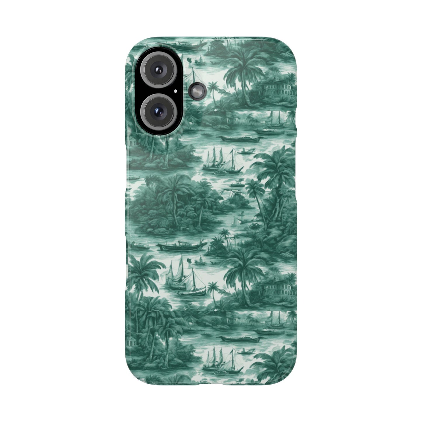 Slim Phone Cases - Tropical Toile #1, evergreen