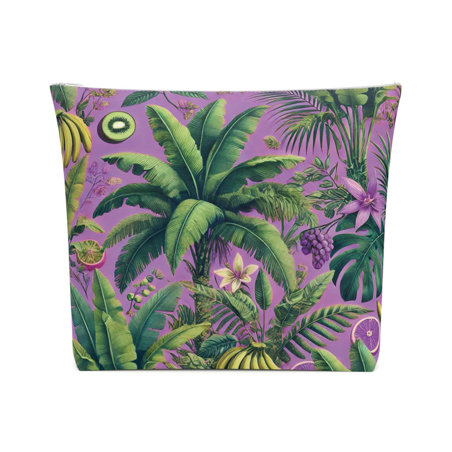 Tropical Cotton Cosmetic Bag - Makeup Pouch, 5 Sizes / More Tropical Fruit, Deep Lilac