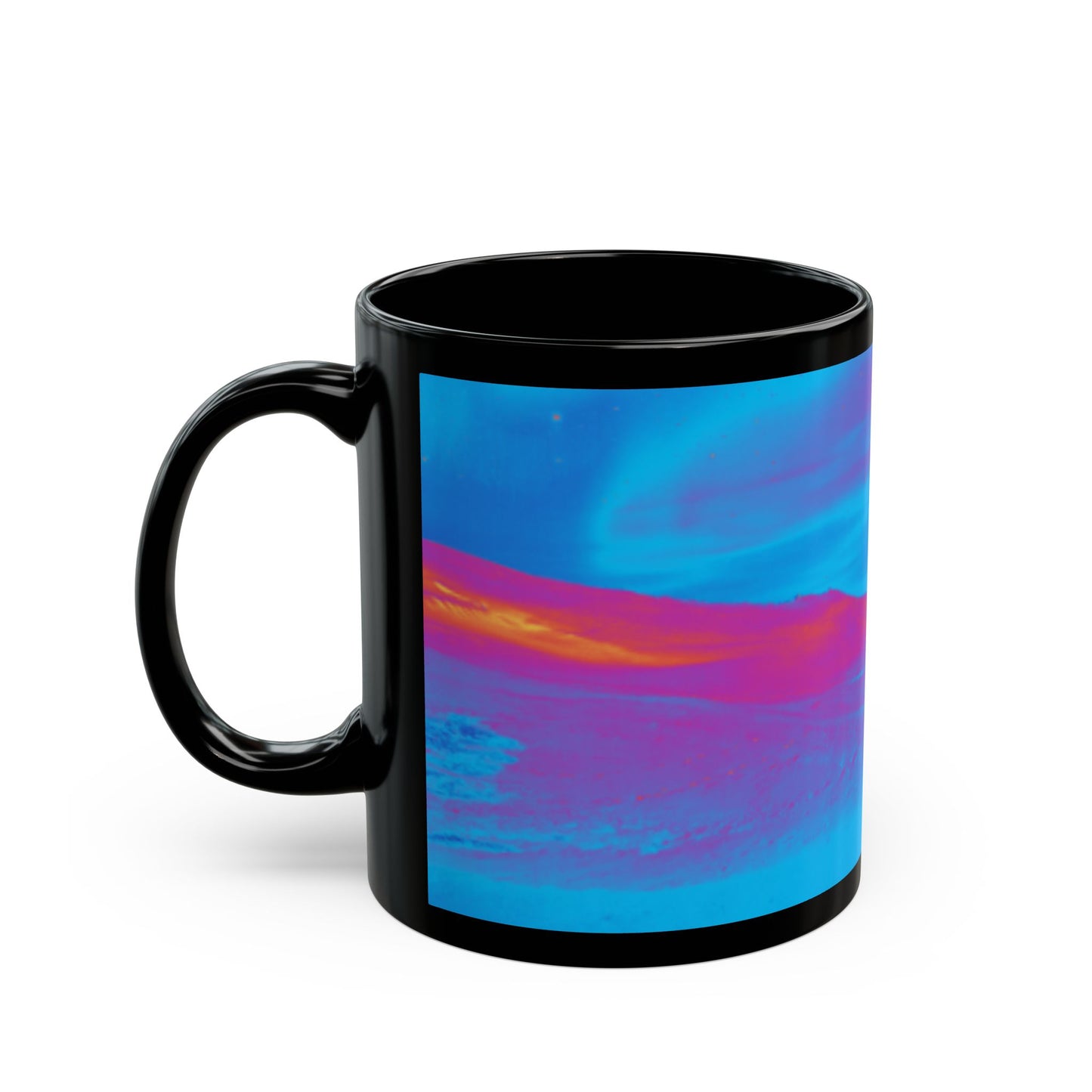 Black Mug (11oz, 15oz), Cold Ocean Lights, Turquoise