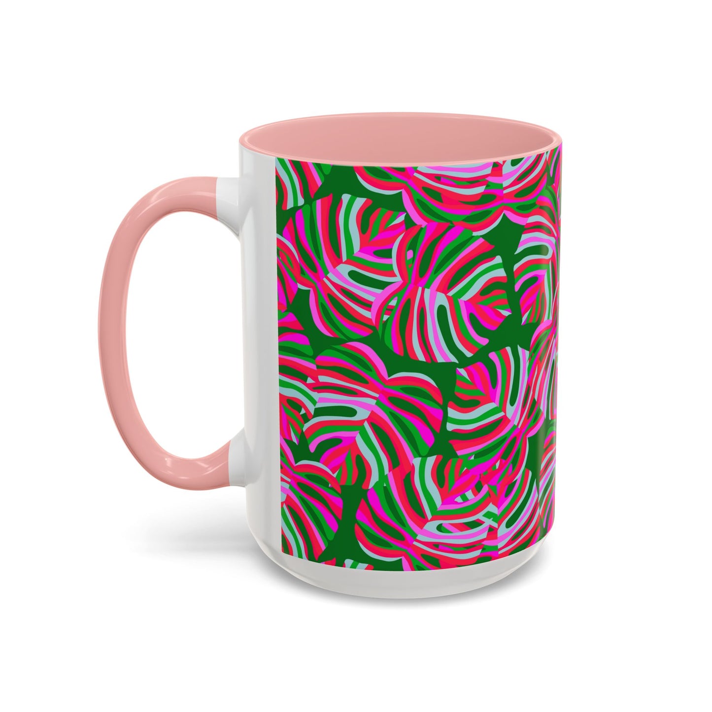 Accent Coffee Mug (11, 15oz), Monstera Pink Pop / Various Colors