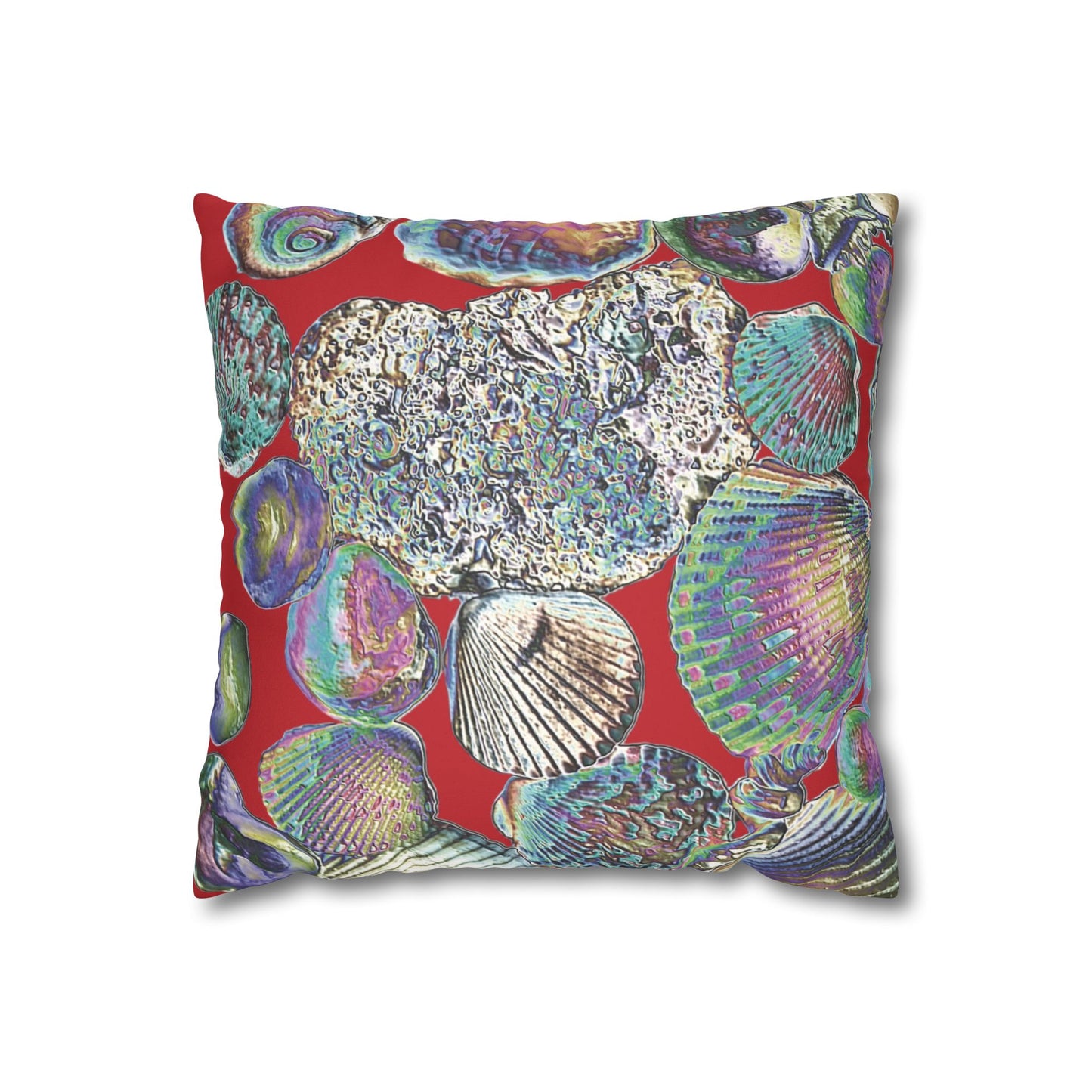 Faux Suede Square Pillowcase - Heatwave Seashell Collection, Dark Red