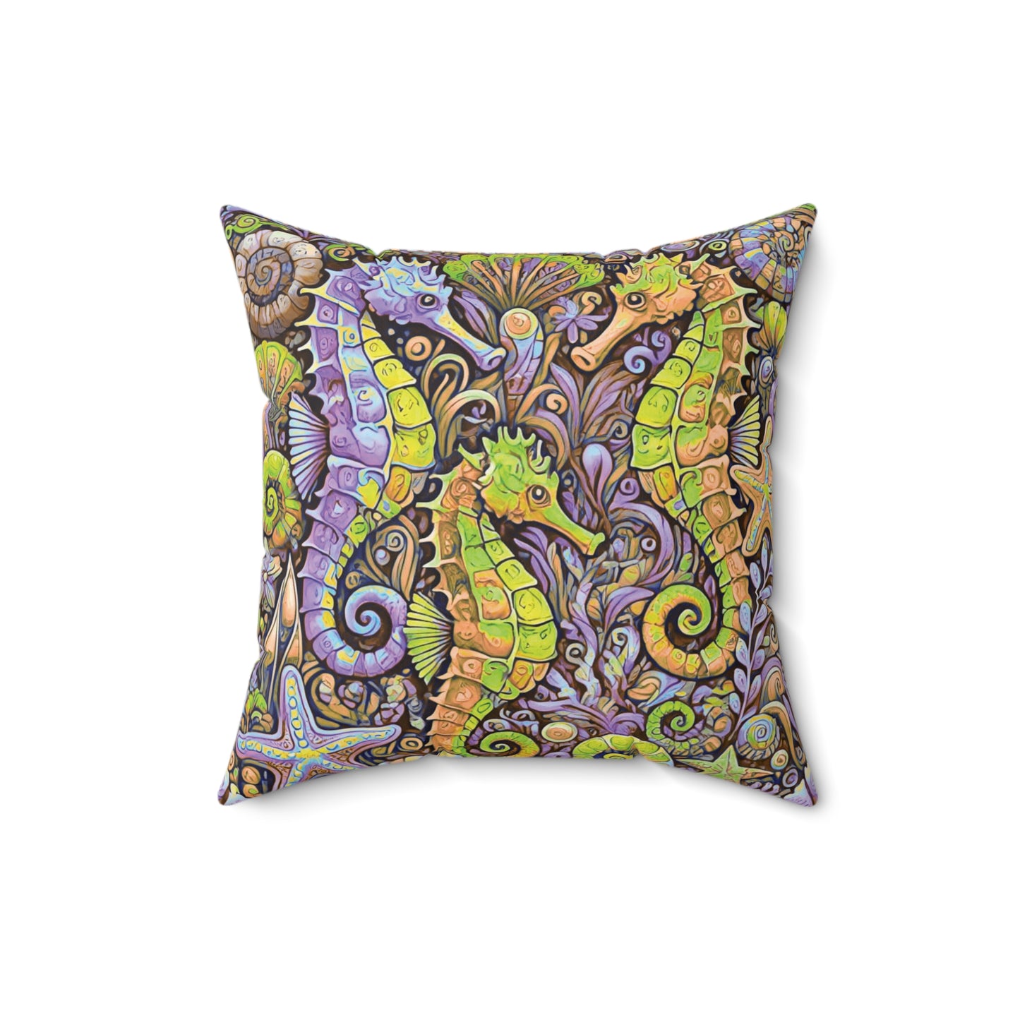 Decorative Pillow - Accent Cushion, 4 Sizes / Seahorse Trio, Yellow and Purple