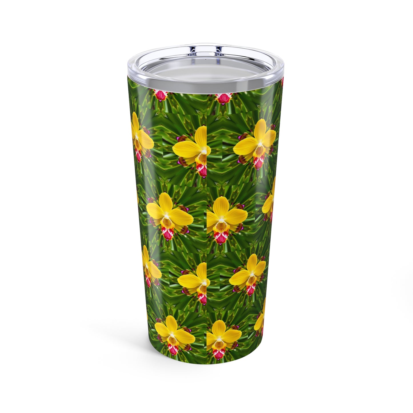 20oz Tropical Glossy Tumbler - Yellow Orchid Kaleidoscope