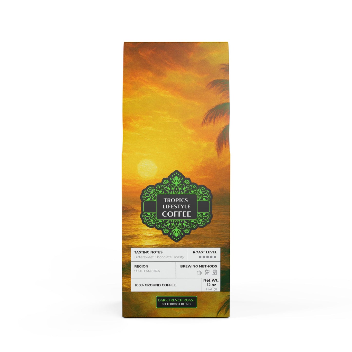 Black Coral Blend™ (Dark French Roast) Specialty Grade Craft Coffee / Orange Sunset Beach